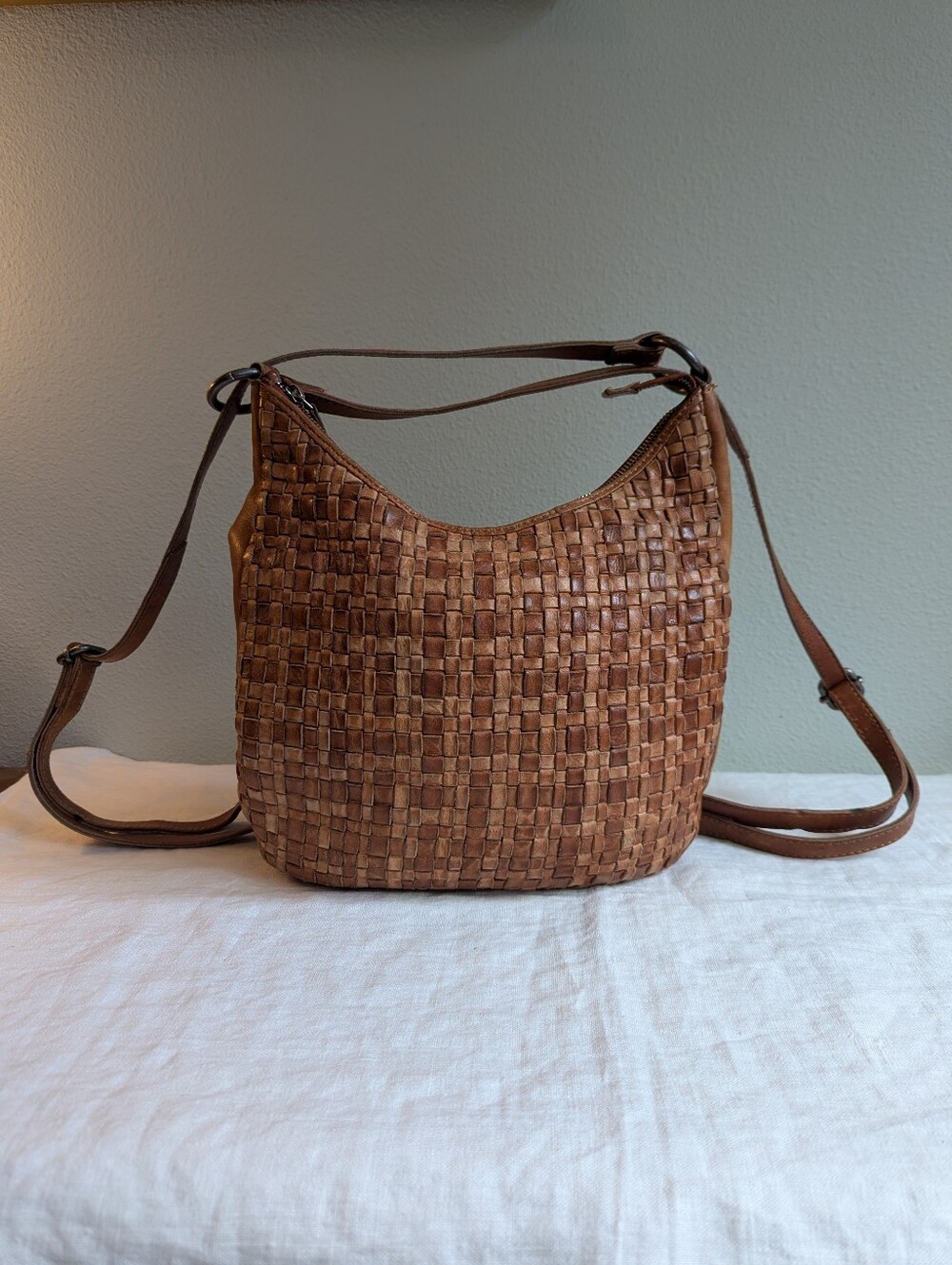 Vilenca Holland Anthropologie Woven Leather Backpack Bag Purse Patina Travel